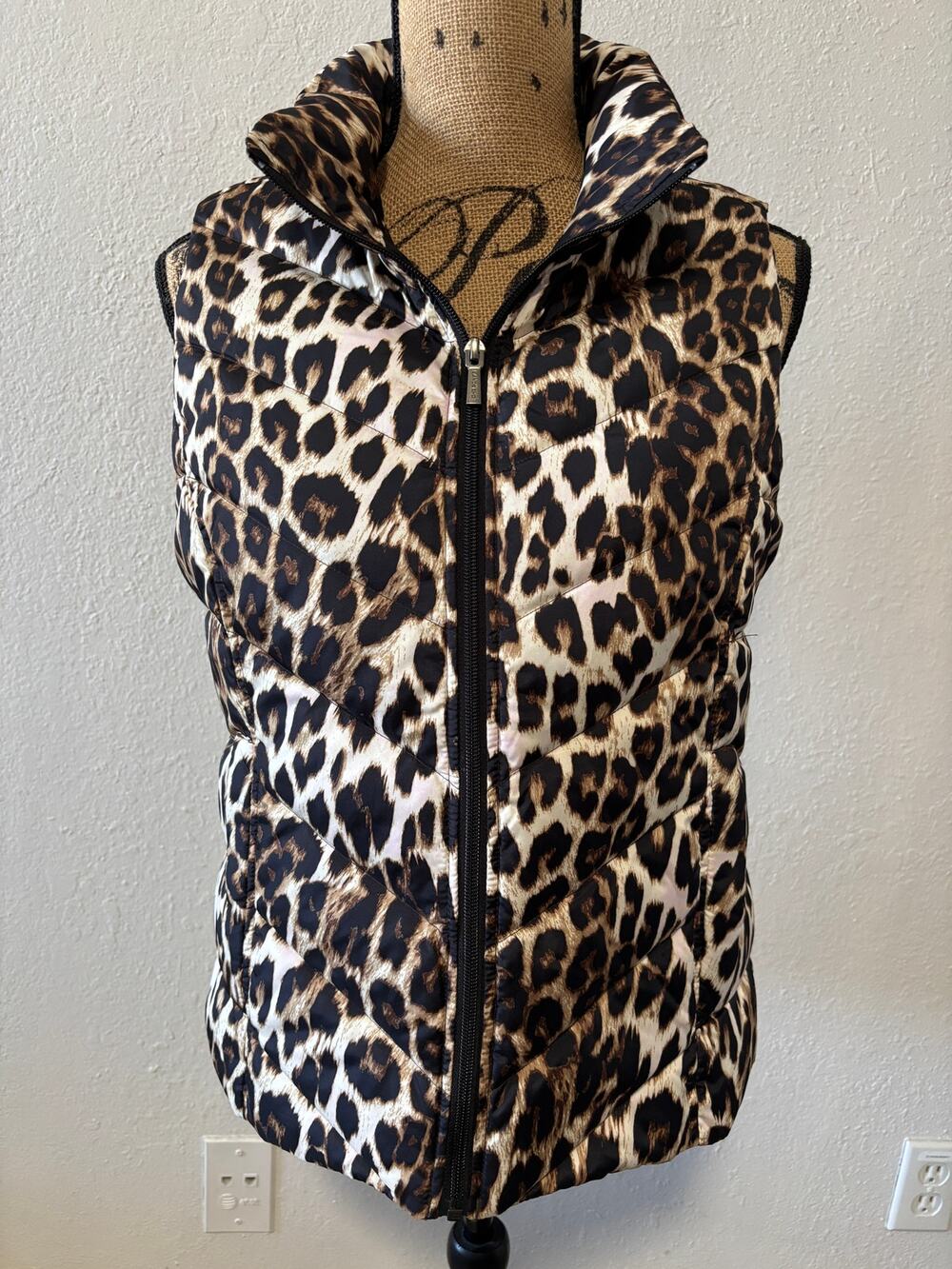 Lands' End Vest Jacket Down Filled Animal Print Womens Size Small